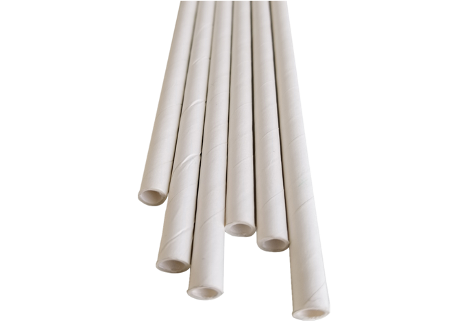 7.75'' Jumbo White Paper Straw, 6mm, 250 pieces/bag | White Stone