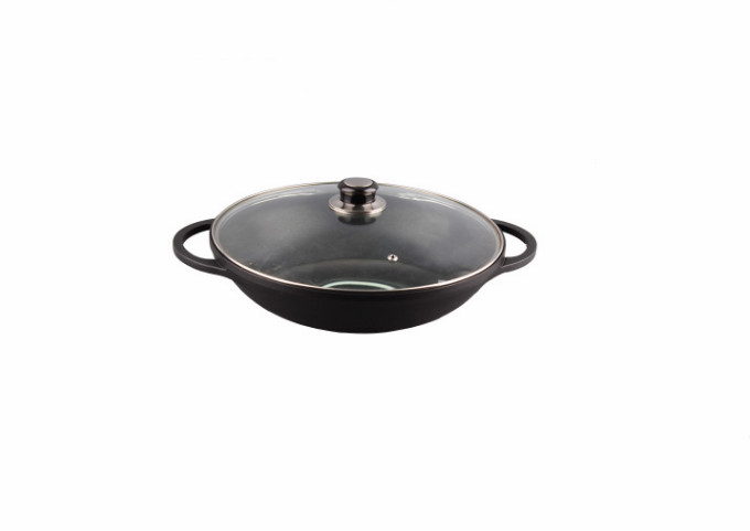 11", W / Lid, Korean Style, Wok | White Stone