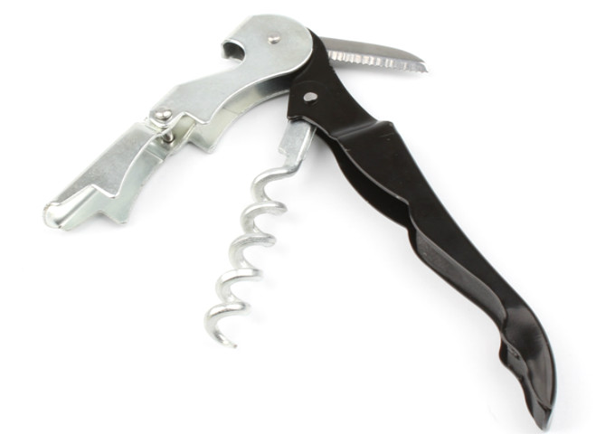 Double-Hinged Corkscrew w/ Foil Cutter & Bottle Opener,Black | White Stone