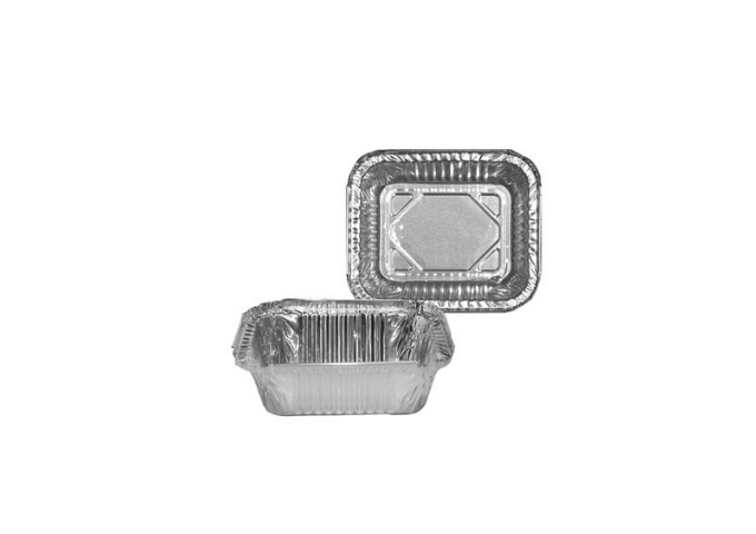 Oblong Aluminum Containers - 14.5cm x 12cm x 4.3cm - 1 lb - 7.5 g - 1000/Case | White Stone
