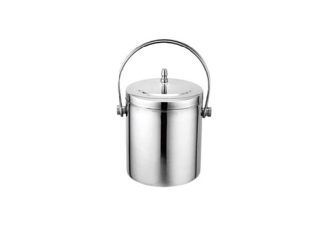 4-3/4" Diameter, 5" High, Ice Bucket W/ Handle, Stainless Steel | White Stone