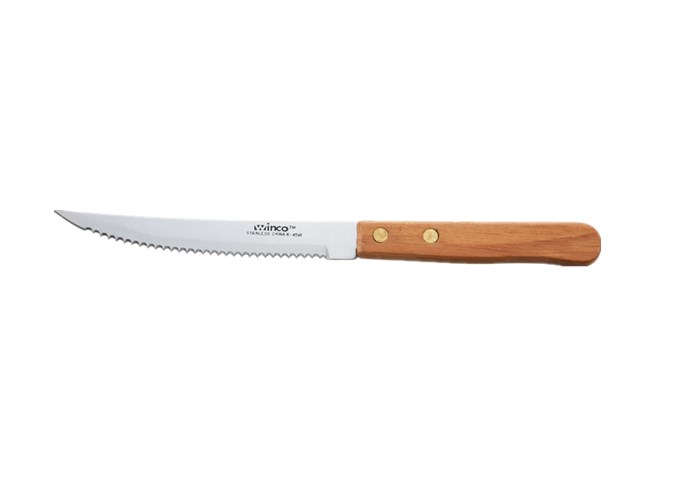 Steak Knives, 4-1/2" Blade, Wooden Handle, Pointed Tip, 1 Dozen | White Stone