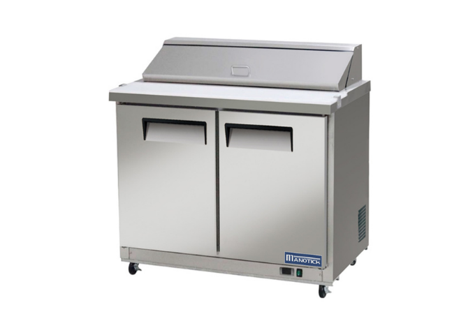 Manotick MT-MSSU48K 48" 2 Door Mega Top Refrigerated Sandwich Prep Table | White Stone