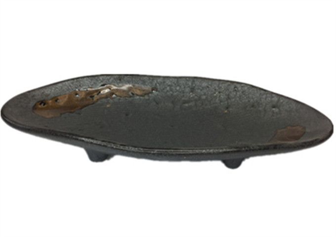 13-1/2'' X 6''  Ceramic Grey Four Legged Plate | White Stone