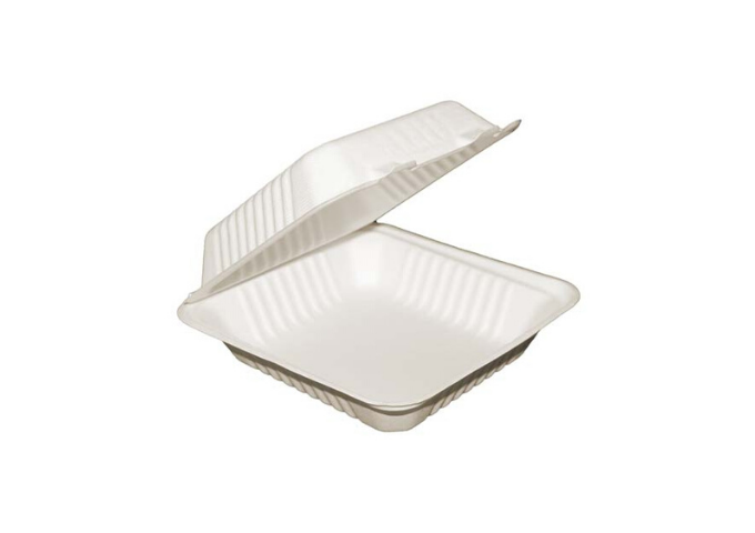 Compostable Clamshell Containers - 9" x 9" x 3" - Bagasse - 200/Case | White Stone