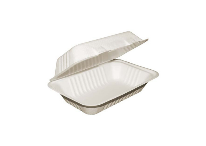 Compostable Clamshell Containers - 9" x 6" x 3" - Bagasse - 250/Case | White Stone