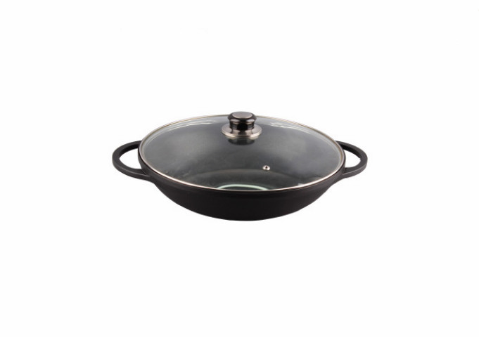 12", W / Lid, Korean Style, Wok | White Stone