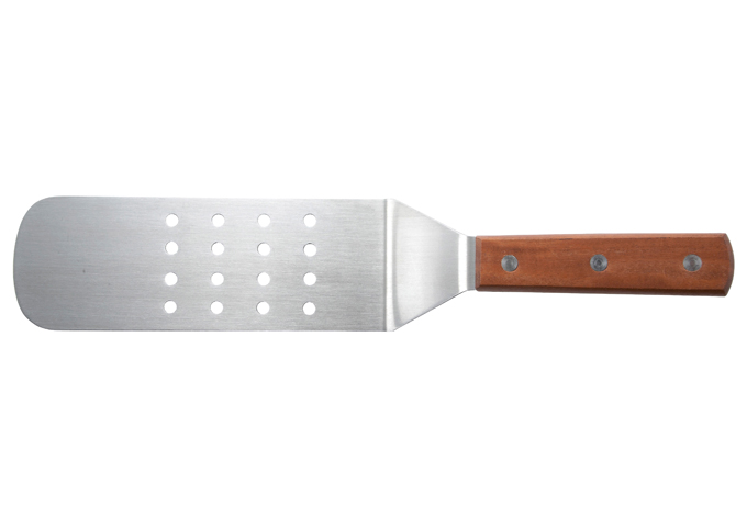 2-3/4" X 8", Perforated Turner, Stainless Steel, Wooden Handle | White Stone