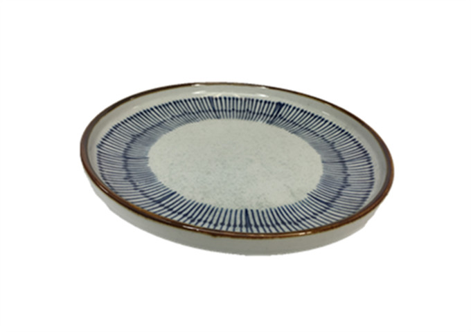 7'' Diameter, 1" High Round Plate, Blue Rain | White Stone