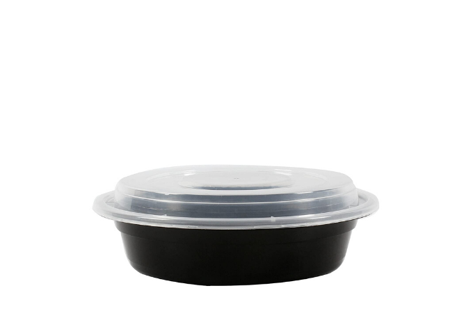 7'' Black 24 oz. Round Microwaveable Take Out Container with Lid 150/CS | White Stone