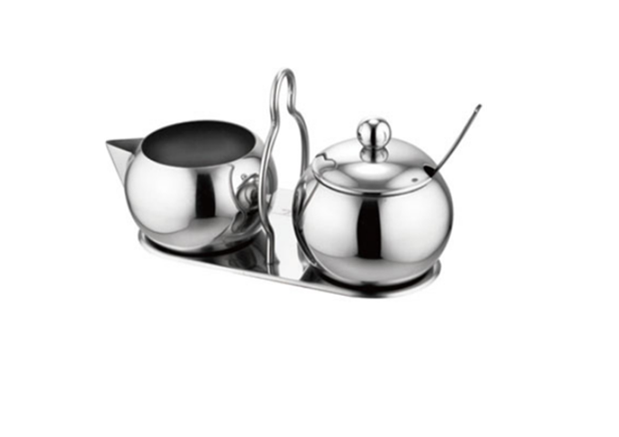 7 oz Stainless Steel Sugar And Milk Set | White Stone