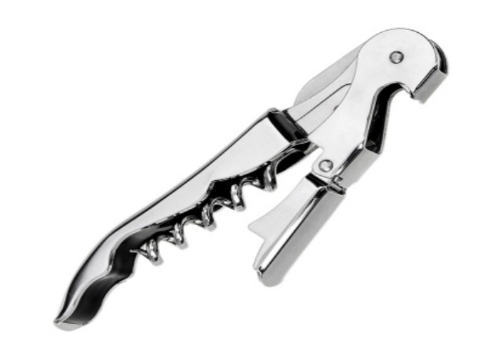 Double-Hinged Corkscrew w/ Foil Cutter & Bottle Opener,Silver | White Stone