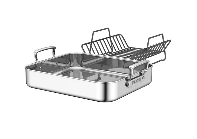 Plus Series 16″ x 13.75″ Roaster with non-stick Rack | White Stone