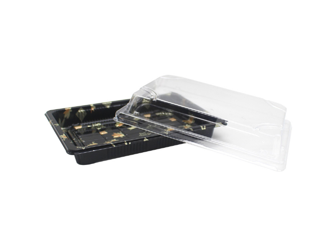 10 1/4'' x 7 3/8'' Plastic Rectangular Sushi Tray, 200/Sets | White Stone