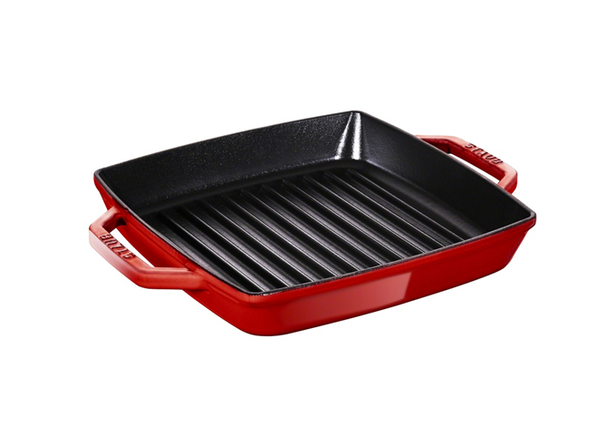 Cast Iron Grill 11" Double Handle Square Grill Cherry Red | White Stone