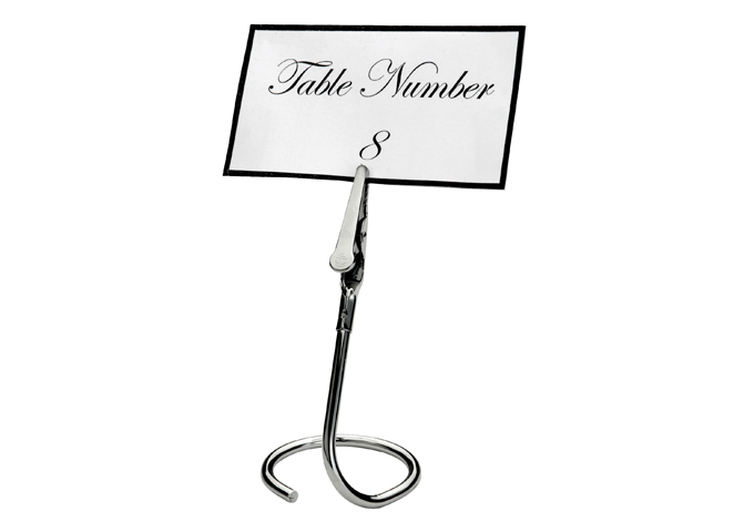 Table Sign Clips, C Swirl Base, 6pcs/pk, Chrome Plated | White Stone