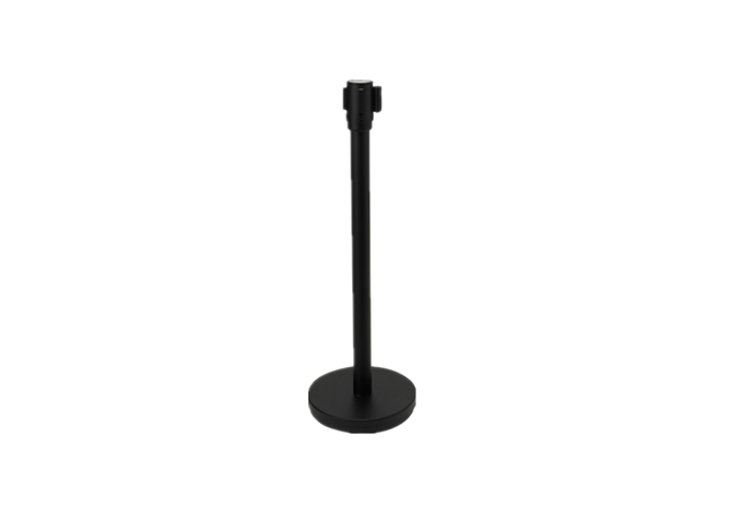 36" Stanchion Post, Black, 6-1/2' Retractable Belt | White Stone