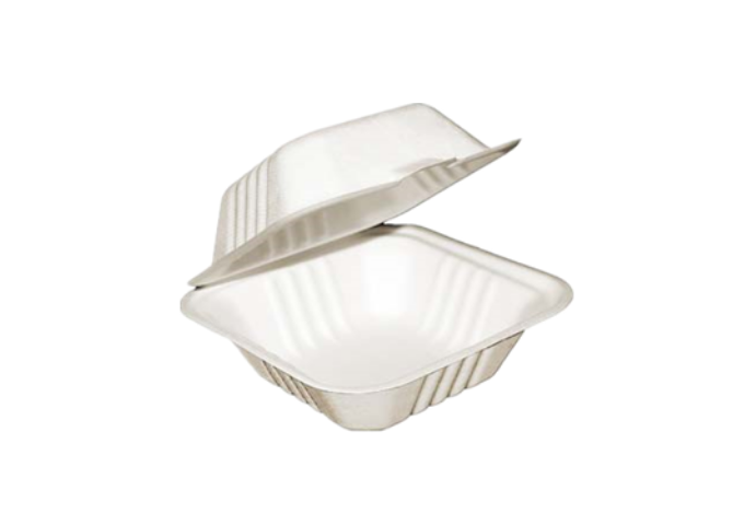 Compostable Clamshell Containers - 6" x 6" x 3" - Bagasse - 500/Case | White Stone