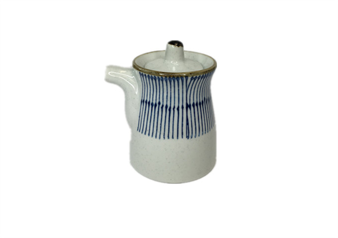 3-1/4'' x 2-1/2''  Ceramic Sauce Pot, Blue Rain | White Stone