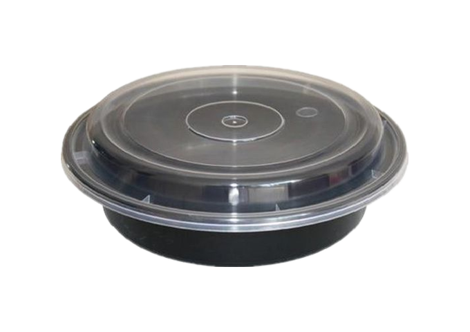 7'' Black 32 oz. Round Microwaveable Take Out Container with Lid 150/CS | White Stone