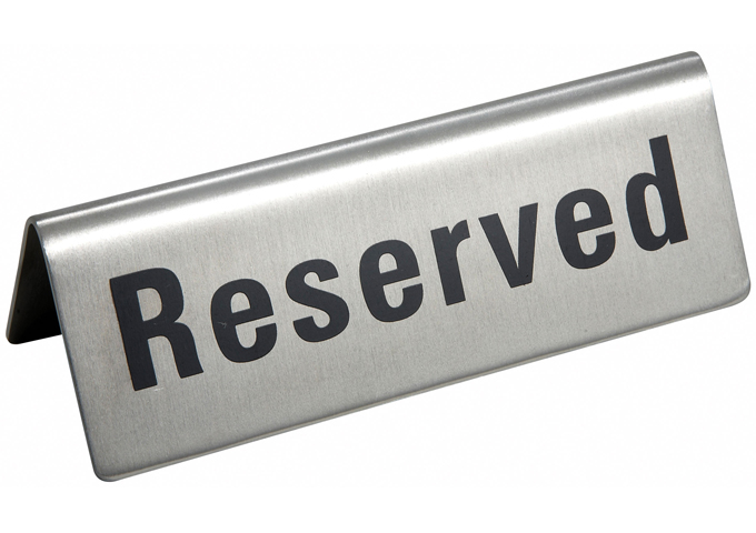 Tent Sign, "Reserved", Stainless Steel | White Stone