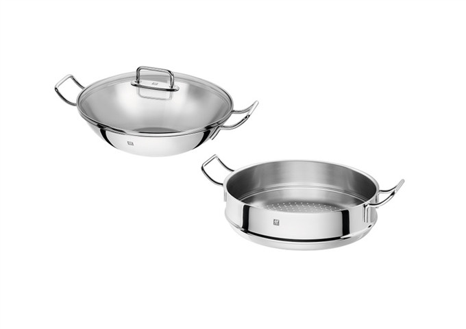 Plus 12.5" Wok With Steamer | White Stone