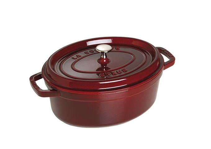 Staub Cast Iron Oval Cocotte – Grenadine -- 5.7 qt. / 5.5 L | White Stone