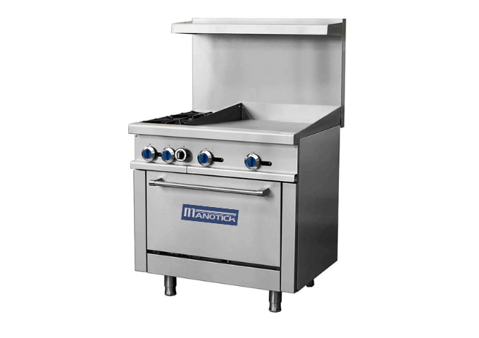 Manotick MT-R36-24MG Natural Gas 2 Burner 36'' Range with 24'' Manual Griddle and Standard Oven - 153,000 BTU | White Stone