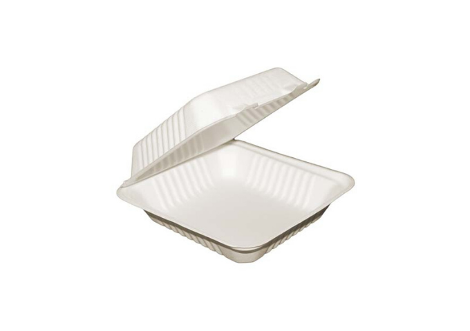 Compostable Clamshell Containers - 8" x 8" x 3 - Bagasse - 200/Case | White Stone