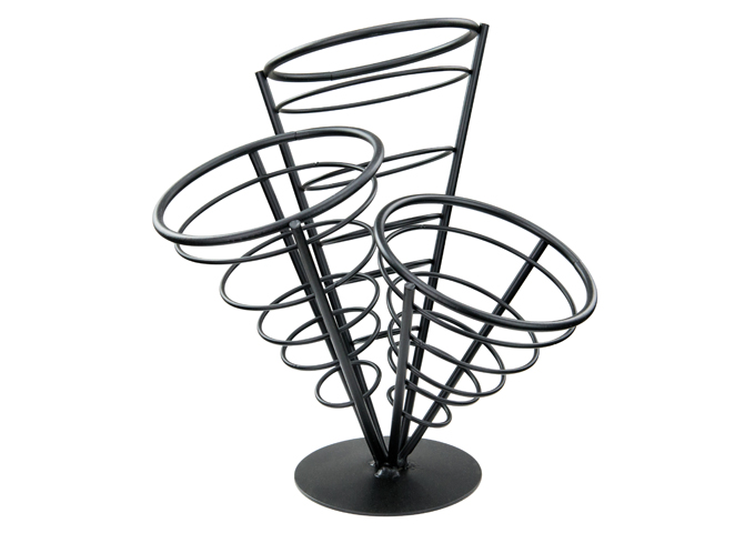 3 Cone French Fry Holder, Black Wire | White Stone