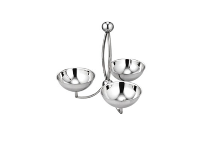 3-Bowl Snack Set, Stainless Steel | White Stone