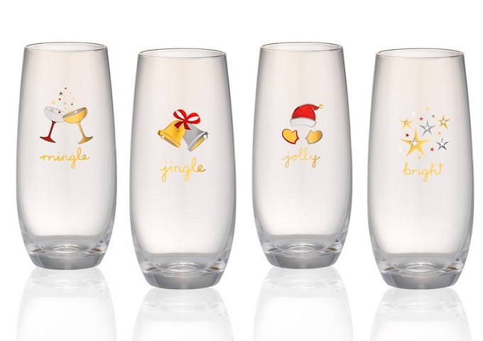 4 pc JOLLY Stemless Flutes | White Stone