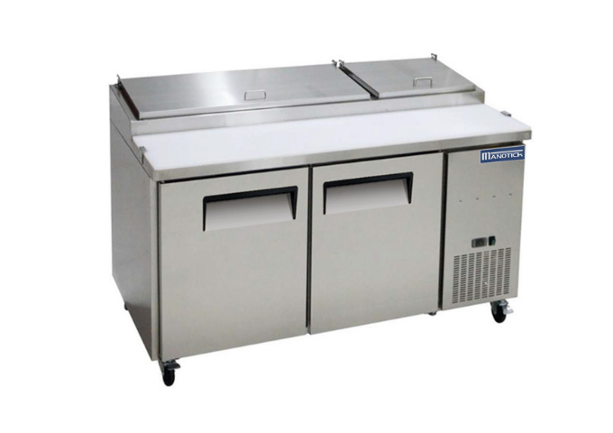 Manotick MT- MPP67 71" 2 Door Refrigerated Pizza Prep Table | White Stone