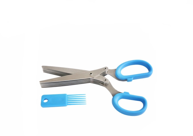 7-1/2"  Herb Scissors, Stainless Steel, 5 Blade W / Cleaning Brush | White Stone