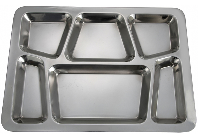 Mess Tray, 6 Compartment, Style B, S/S,15-1/2" x 11-1/2" | White Stone