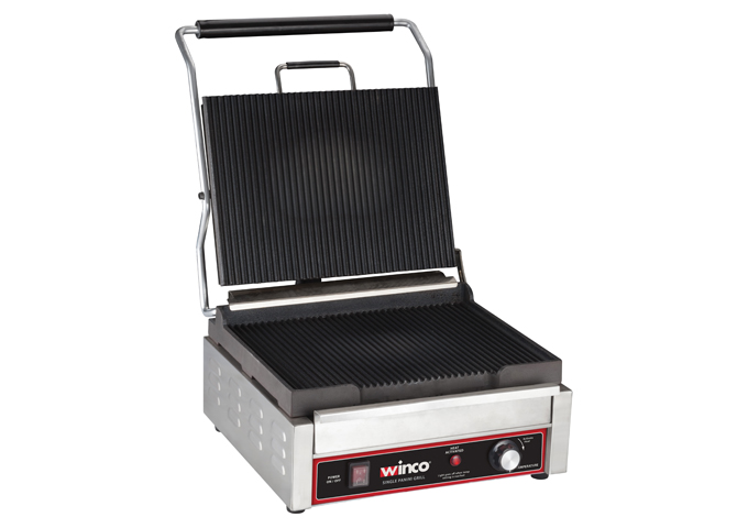 Panini Grill, Single, 14" Ribbed Plate, 120V, 1750W, 14.5A | White Stone