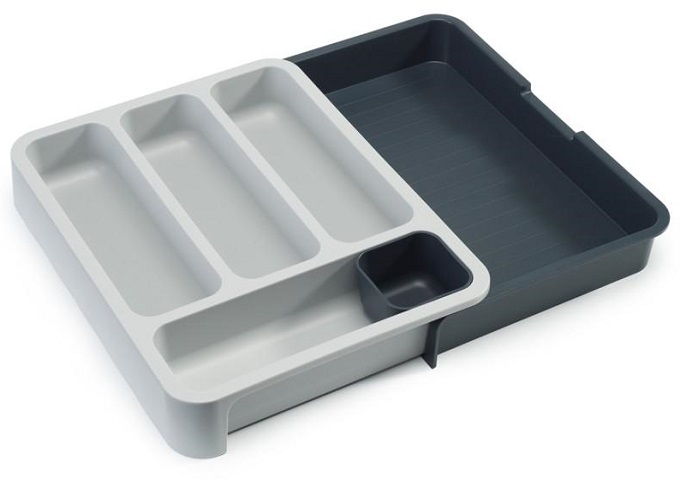 DrawerStore™ Expandable Cutlery Tray, Grey/Black | White Stone