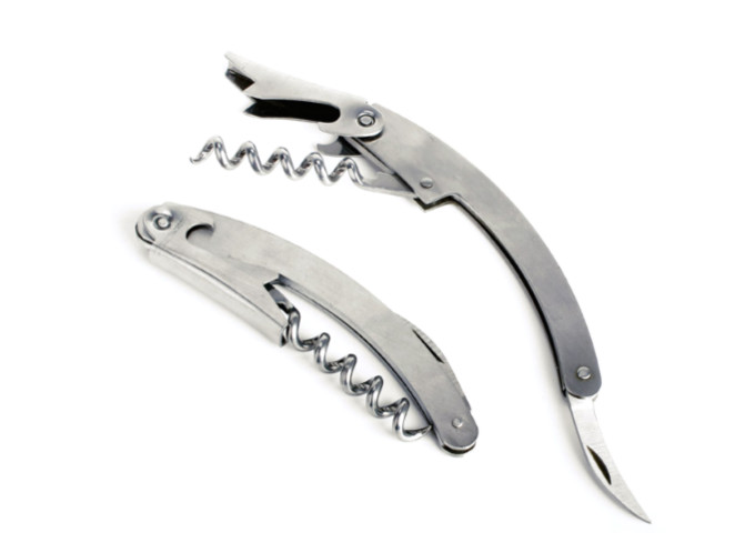 Double-Hinged Corkscrew w/ Foil Cutter & Bottle Opener,Silver | White Stone