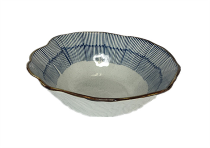 10'' X 3.5'' H Ceramic Salad Bowl, Blue Rain | White Stone
