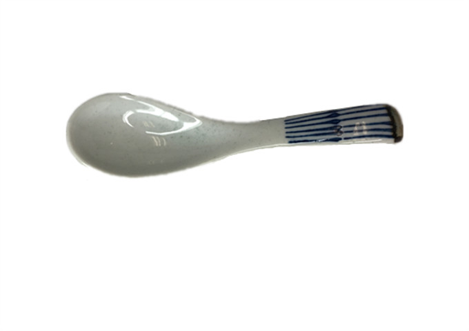 5-1/2'' Ceramic Spoon, Blue Rain | White Stone