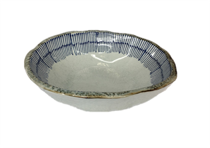 8-3/4'' X 7'' Ceramic Oval Bowl, Blue Rain | White Stone