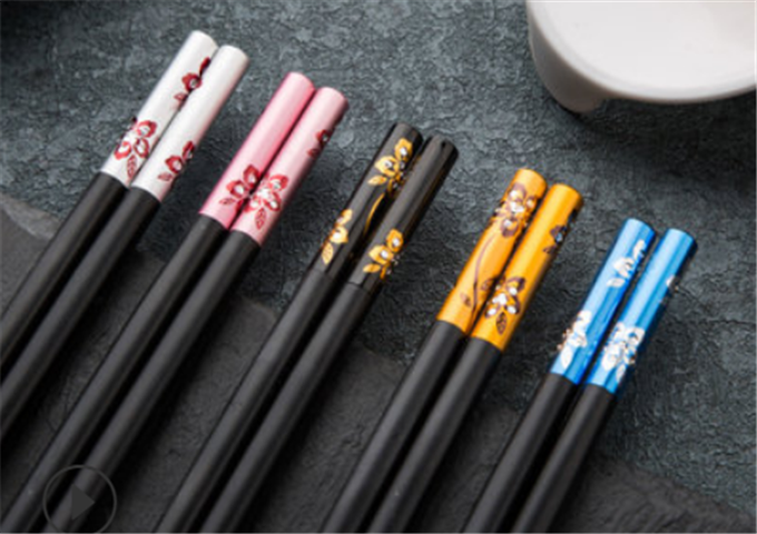 Alloy Chopsticks, 9-1/2'', 5 Kinds of Flower, 10 pcs | White Stone