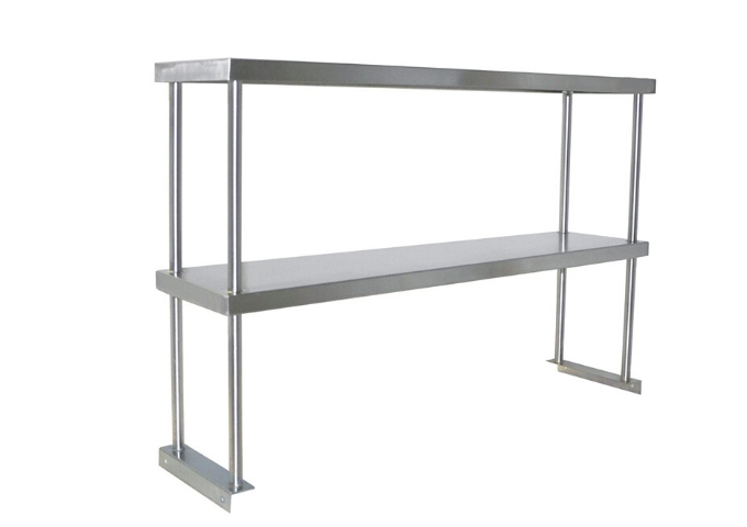 18 Gauge Stainless Steel Double Deck Overshelf - 12" x 96" | White Stone
